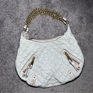 Vintage Marc Jacobs Cream Leather Quilted Bag Hobo Gold Chain Purse Italy